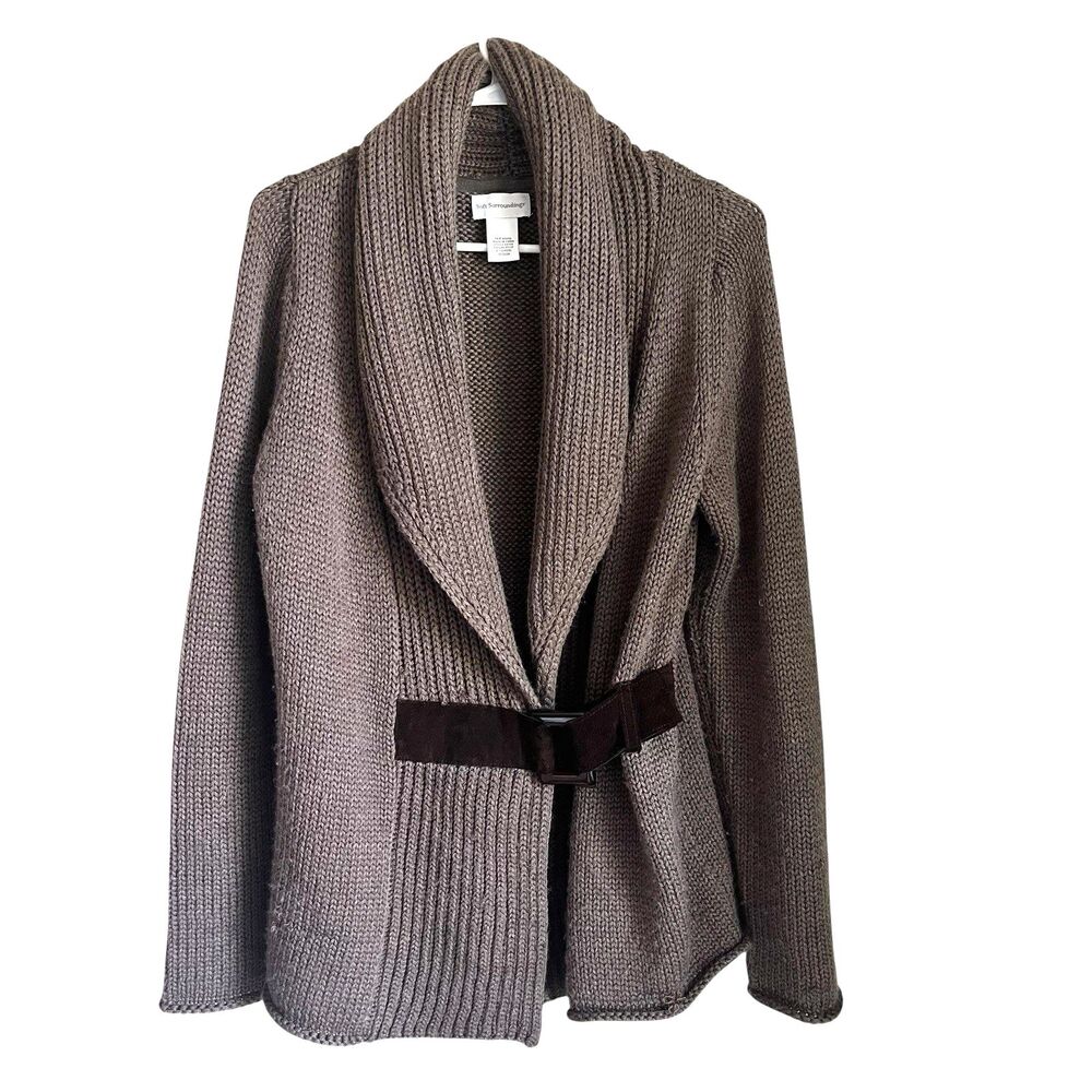 Soft Surroundings Country Weekend Sweater Belted Wool Blend Brown Women M